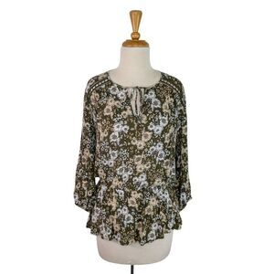 A.n.a A New Approach M Green Floral Peasant Blouse Cottagecore Boho Fairycore